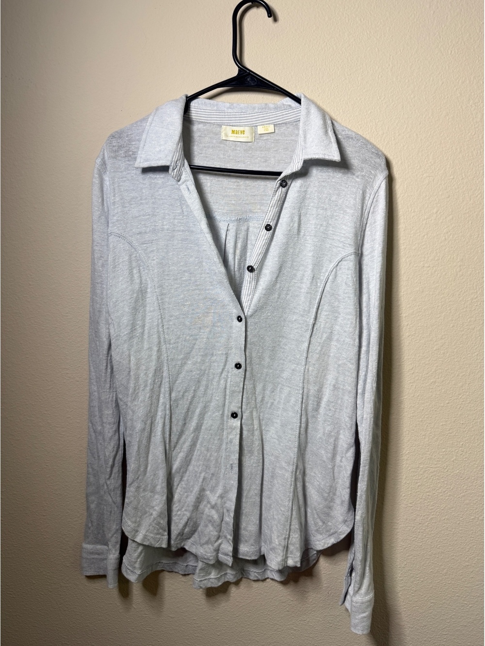 Maeve by Anthropologie Light Gray Long Sleeve Button-Up Shirt, Size Small